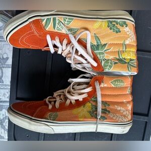 Vans Sk8 Hi Aloha Floral Orange Suede Canvas Mens’s 7 Women’s 8.5  Rare Vintage